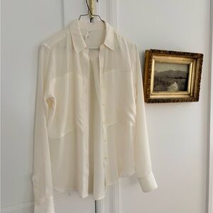 SPANX Ivory Sheer Button-Front Blouse